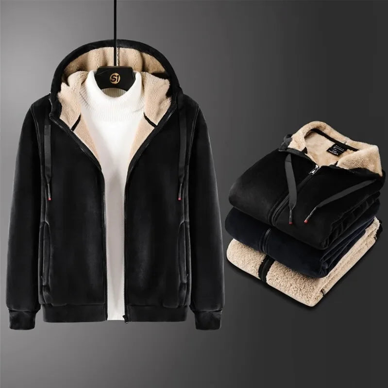 Mens Warm Sets Hoodies+Pants Set Hooded Clothes Men Winter Fashion Plus Size Casual Thick Sportswear Warm Fleece Tracksuit