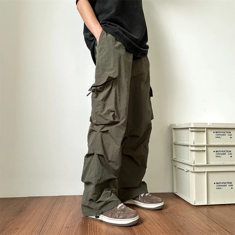 Summer Thin Casual Pants Men Retro Cargo Pants Men Japanese Streetwear Hip-hop Loose Wide Leg Pants Mens Vintage Trousers