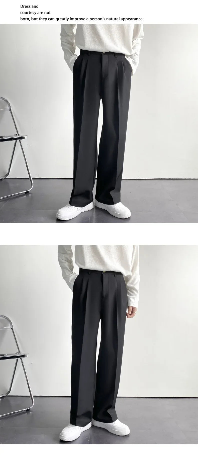 Spring Autumn Men's Fashionable White Korean Style Casual Pants Street Draped Straight Loose Suit Casual Trousers Male