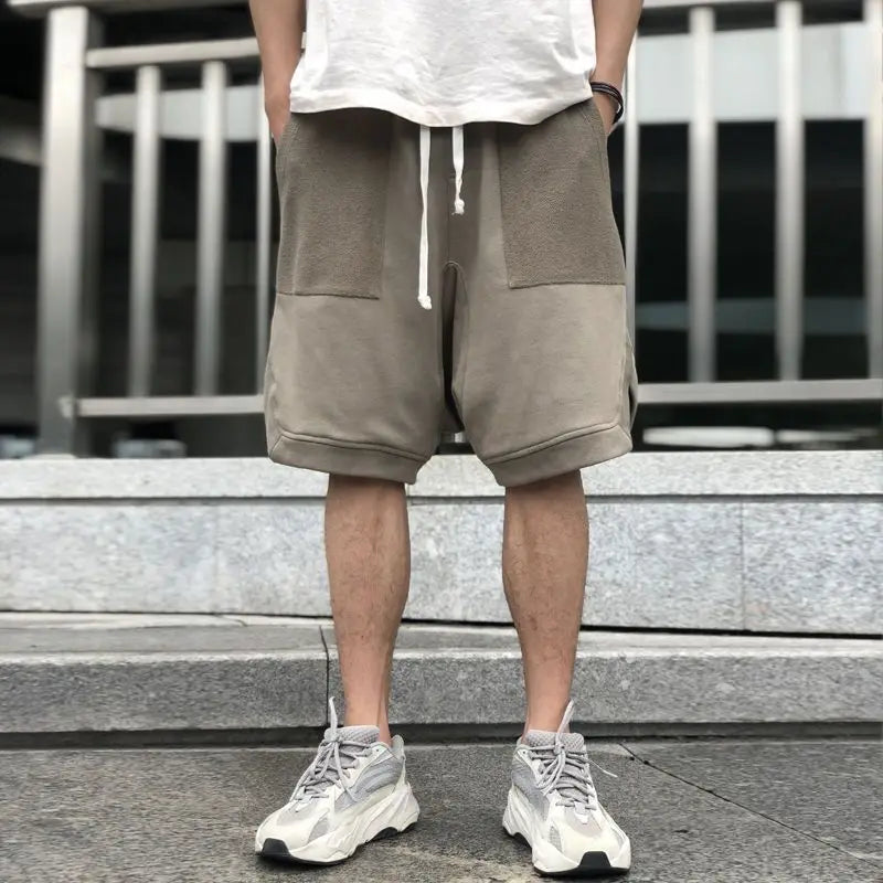 Summer Elegant Fashion Harajuku Slim Fit Ropa Hombre Loose Casual All Match Sports Shorts Pockets Patchwork Sweatpants