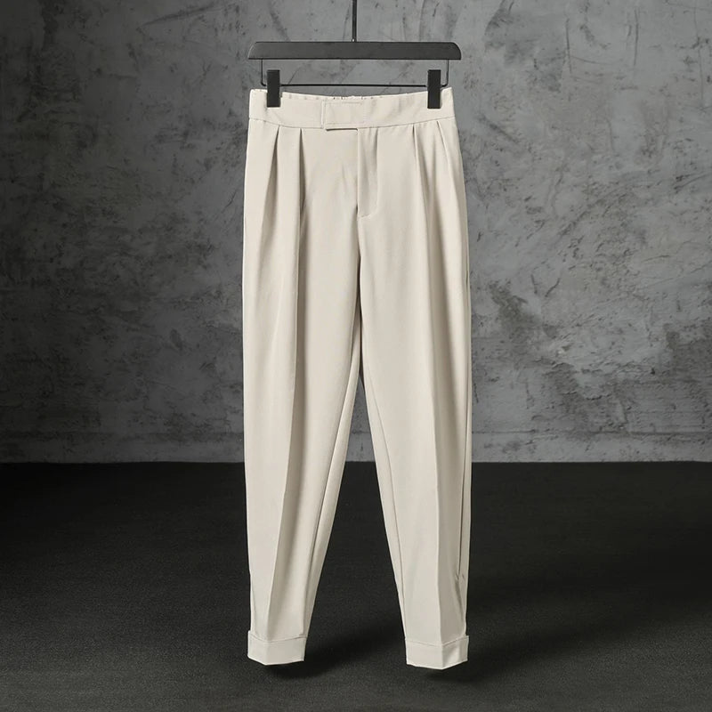 New Japanese Retro Velcro Male Suit Pants Light Luxury Straight Draped Business Casual Pants Premium Slim Elegant Ninth Trousers