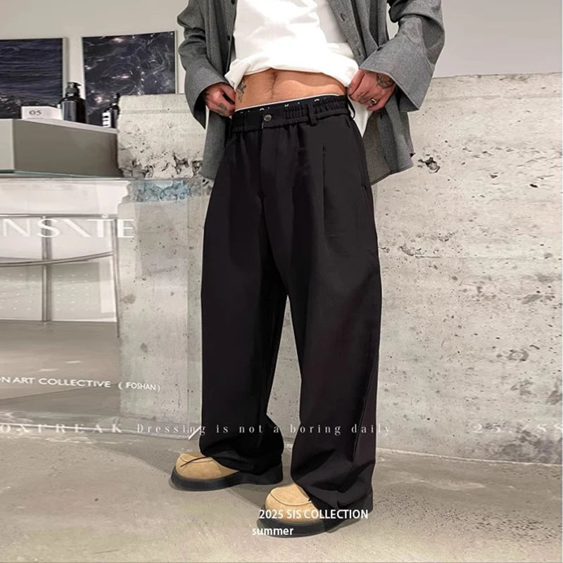 New Light Business Men Suit Pants Light Luxury Draped Solid Color Curved Knife Pants Elegant Straight Trousers Dress Pants M-3XL