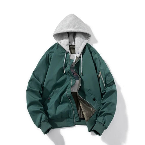 Men Bomber Jacket Women Solid Autumn Winter Pilot Jacket Fashion Vintage Hooded Baseball Coat Casual Windbreak Red Pink Burgundy