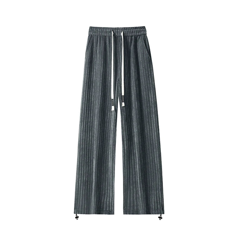 Autumn Casual Pants Men Fashion Retro Black Straight Wide Leg Pants Men Streetwear Loose Striped Pants Mens Vintage Trousers