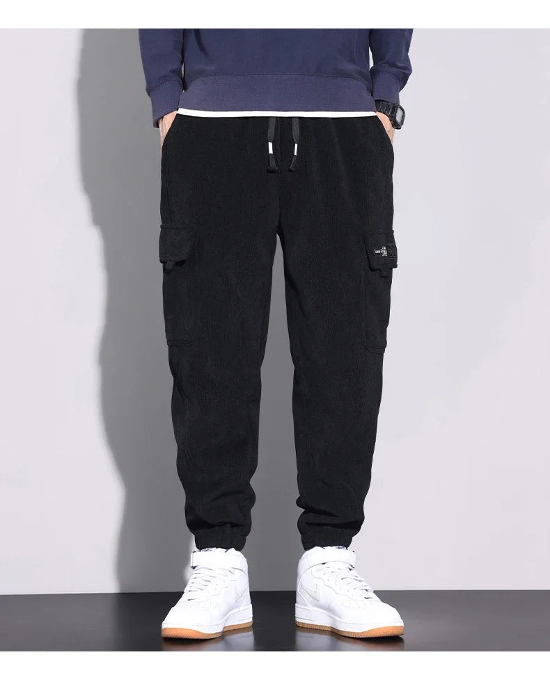 Autumn New Men's Corduroy Cargo Harem Pants Fashion Korean Embroidery Bound Feet Casual Pants Trendy Brand Male Trousers