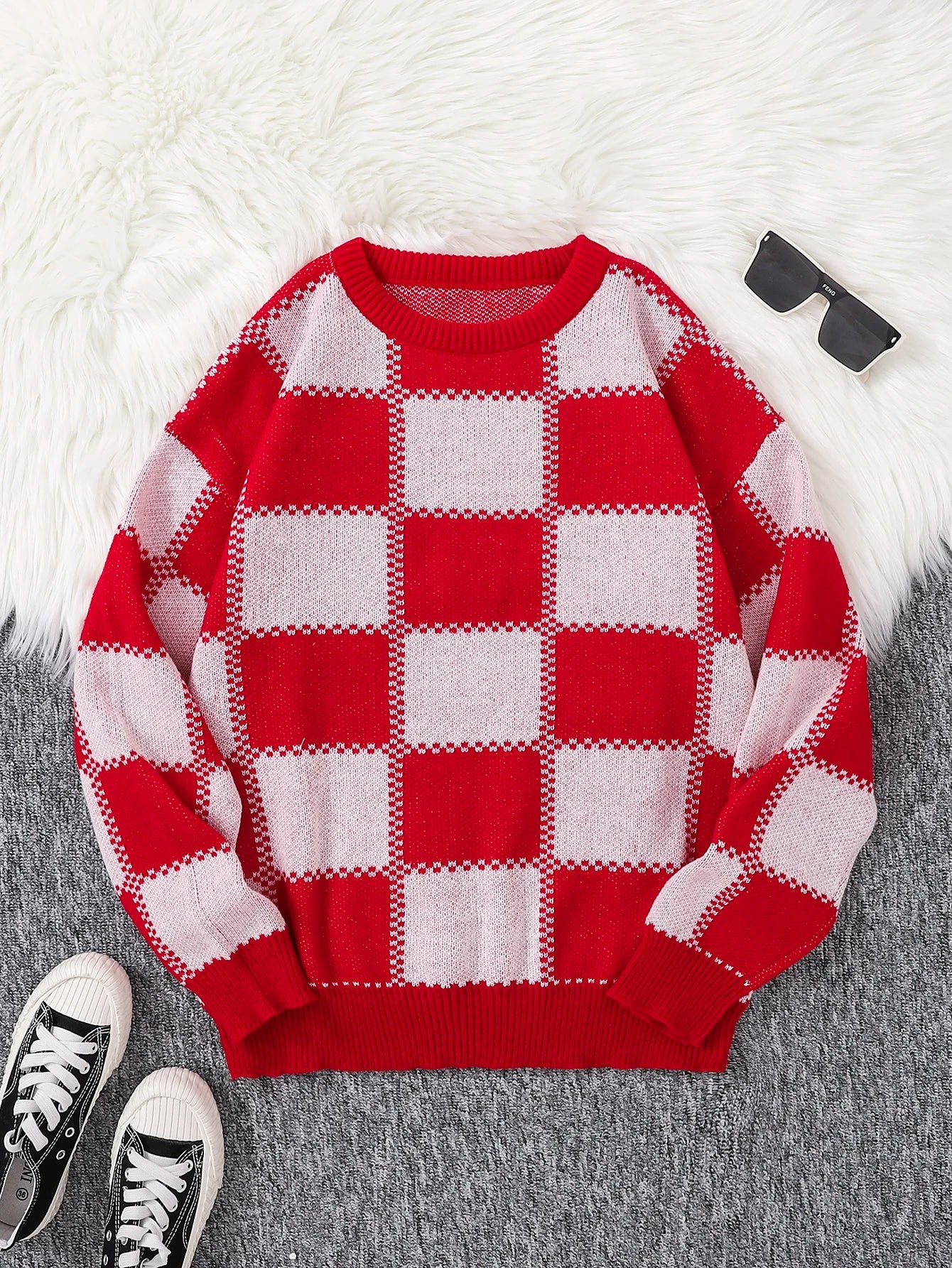 New Popular Autumn Winter Plaid Jacquard Pattern Pullover Sweater Casual Round Neck Contrast Color Knitted Men's Pullover