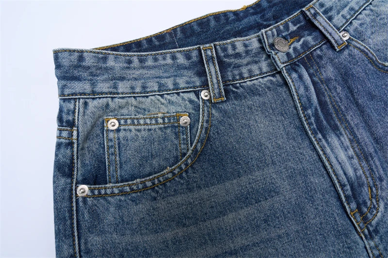 Vintage Wash Men's Loose Jeans American Cleanfit High Street Micro Flared Trousers Autumn Fashion Casual Wide-leg Denim Pants