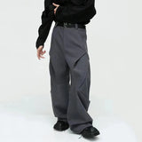 Men's Trousers Solid Color Niche Design Pleated Splice Loose Trend Male Casual Baggy Pant Wide Leg High Street