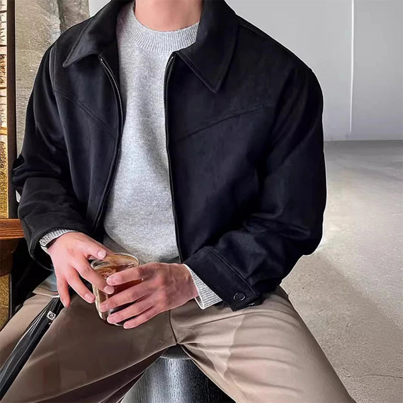 New Trendy Men Jacket Autumn Casual Textured High Street Dual Zippers Long Sleeve Coat Hong Kong Style Flight Short Jacket L-4XL