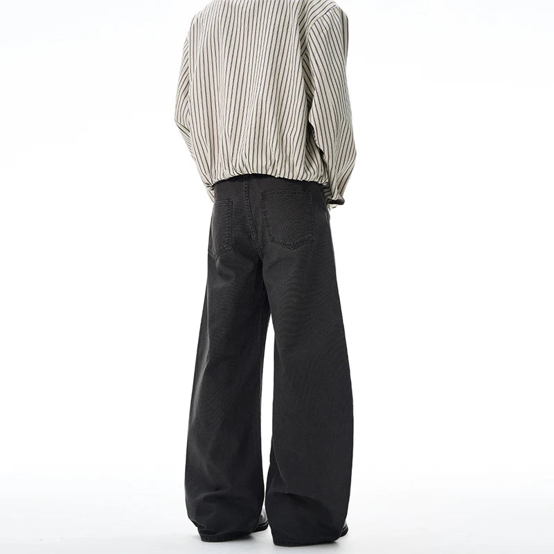100% Cotton Wide-leg Jeans Men's Autumn Fashion Pocket Design Casual Trousers Loose American High Street Y2K Denim Pants
