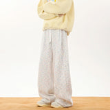 Winter Men's White Colored Dot Sweatpants Korean Fashion Thick Warm Wide Leg Straight Male Casual Thermal Velvet Trousers