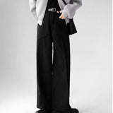 Korean Elegant Pants Fake Pocket Decoration Wide-leg Pants Autumn New American Style Design Sense Spliced Straight Suit Trousers