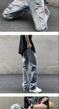 European and American High Street Spring and Autumn Vintage Destruction Washed Straight leg Jeans Couple Hip Hop Casual Pants