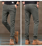 Men's Business Casual Pants Stretch Slim Fit Straight Semi-elastic Waist Trousers Solid Classic Office Work Male Clothing
