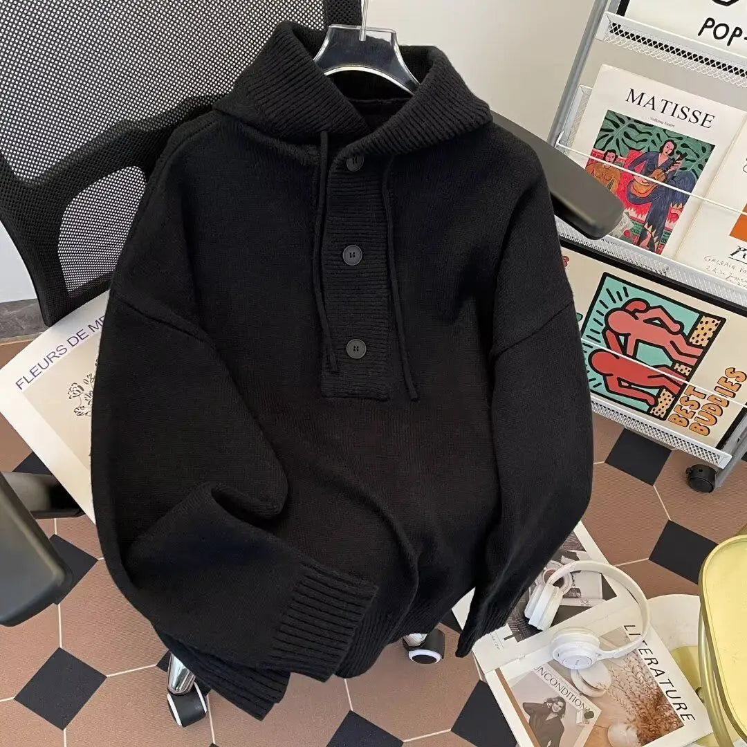 American autumn and winter men and women trendy personalized hooded sweater for couples loose retro knitted casual Harajuku top