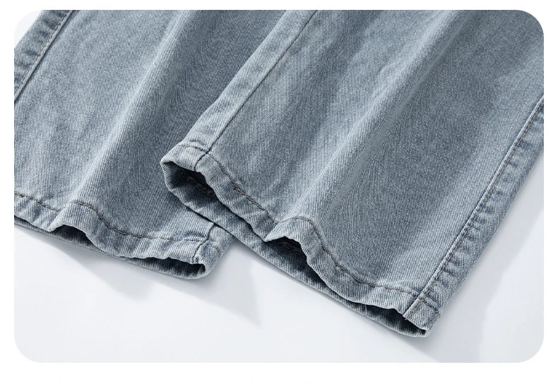 2025 Spring New Men's Ripped Jeans Baggy Straight Classic Light Blue Wide Leg Pants Elastic Waist Vintage Fashion Trousers Male