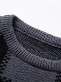 New Popular Autumn Winter Plaid Jacquard Pattern Pullover Sweater Casual Round Neck Contrast Color Knitted Men's Pullover