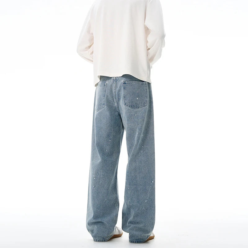 Fashion Graffiti Black Loose Wide-leg Jeans Men's Autumn New American Simple Basic Wash Denim Pants Loose Straight Trousers