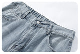 2025 Spring New Men's Ripped Jeans Baggy Straight Classic Light Blue Wide Leg Pants Elastic Waist Vintage Fashion Trousers Male