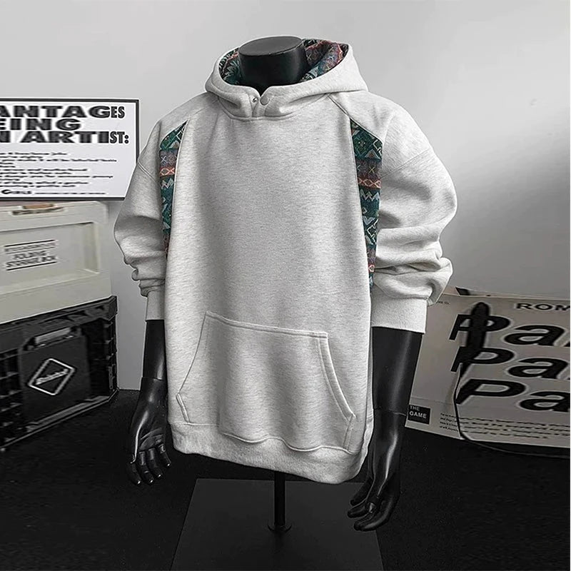 New American Retro Men's Hooded Sweatshirt Casual Harajuku Navy Patchwork Long Sleeve Pullover Autumn High Quality Hoodies M-3XL