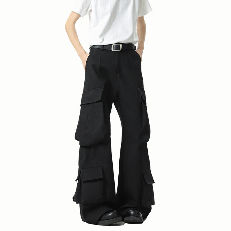 Men Loose Fit Cargo Pants Workwear Trousers Multi Pocket Outdoor Casual Joggers Streetwear Hip Hop Drop Crotch Trousers for Men