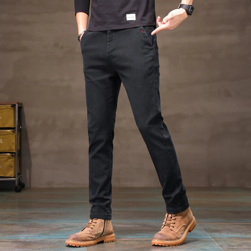 Men's Business Casual Pants Stretch Slim Fit Straight Semi-elastic Waist Trousers Solid Classic Office Work Male Clothing