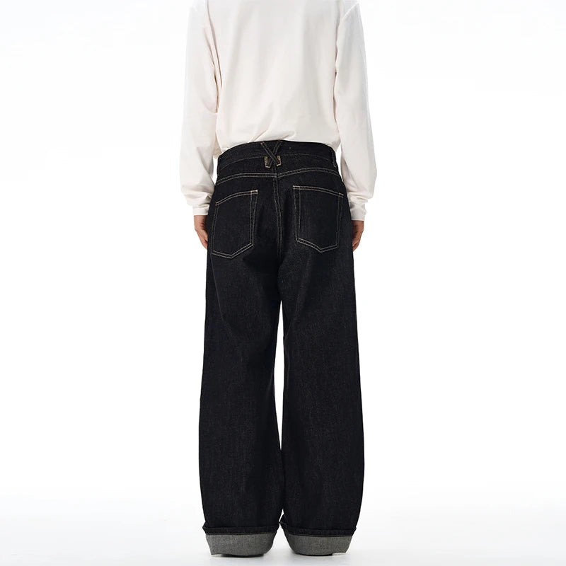 Non-fading Original Color Jeans Men's High Quality Loose Straight Denim Pants Classic American Retro Wide Leg Autumn Trousers