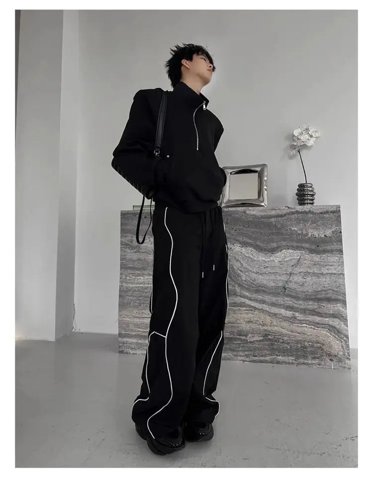 American High Street Style Retro Trend Functional Style Drawstring Loose Sports Wide-leg Trousers Autumn Winter New Style Pants