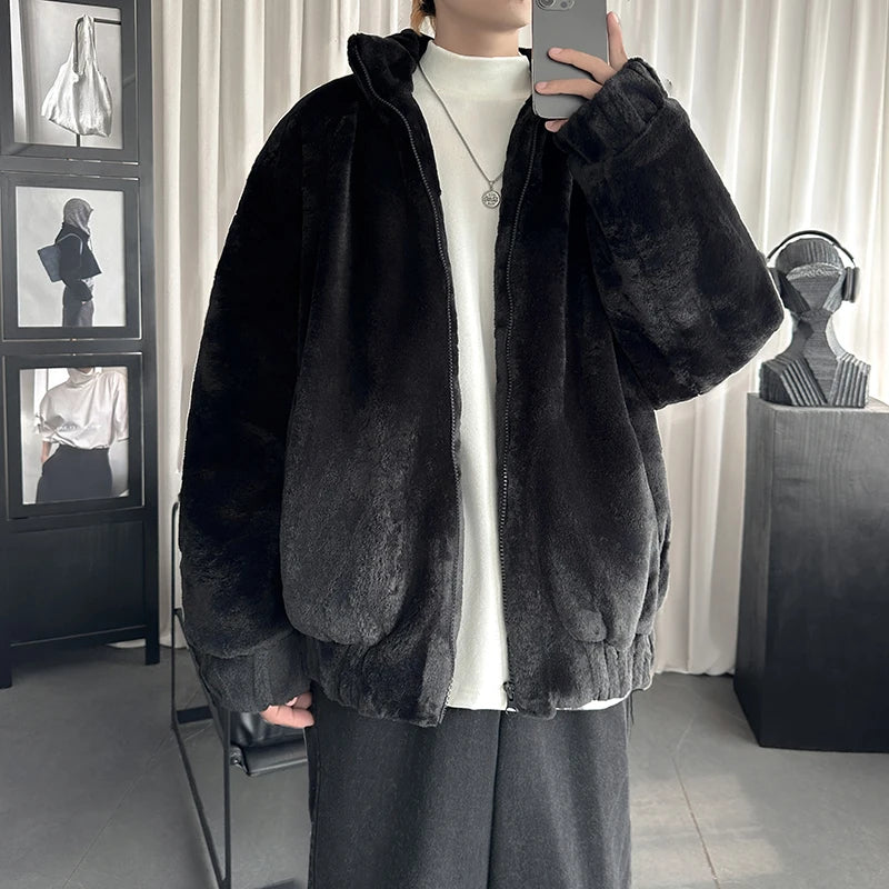 New Winter Men's Velvet Jacket Coat Stand Collar Solid Casual Loose Parkas Men Soft Warm Home Wear Clothes