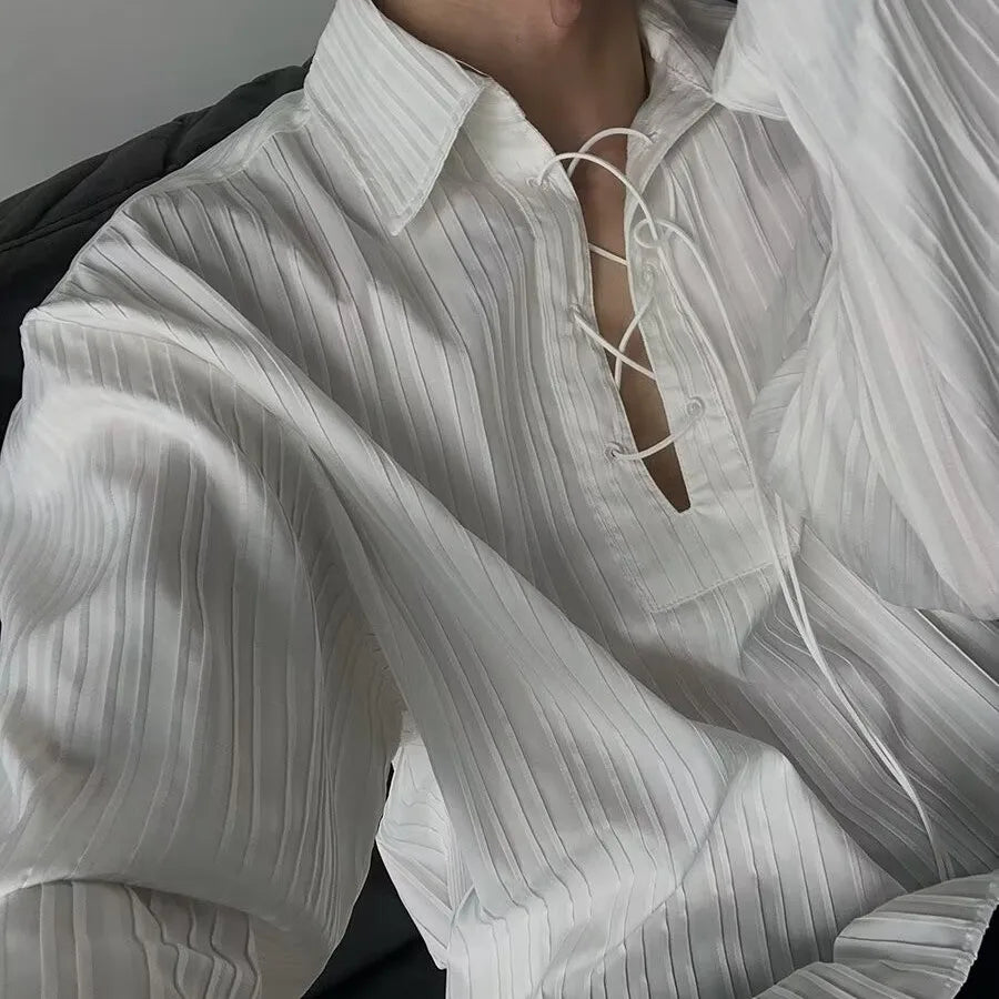 New Men's Casual Blouse Shirt Tops Long Sleeve Tee Shirt Spring Autumn Slanted Placket Vintage Shirts Renaissance Shirt