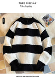 Men's New Black and White Striped Sweater Men's Autumn and Winter Loose Pullover Casual Top Men's Homestay Casual Warmth