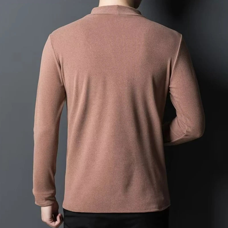 M-5XL Long Sleeve T-shirts Men Solid All-match Fashion Classic Leisure Cozy Slim Simple O-neck Middle Aged Autumn Stylish Chic