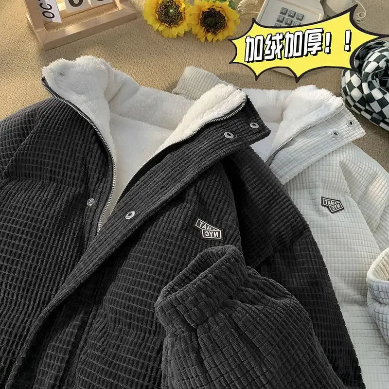 Korean style high street Harajuku men and women winter new retro loose casual couple thick corduroy trendy personalized top y2k