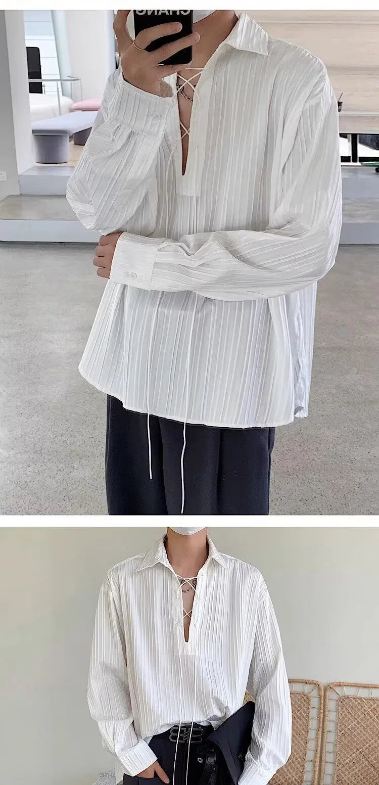 New Men's Casual Blouse Shirt Tops Long Sleeve Tee Shirt Spring Autumn Slanted Placket Vintage Shirts Renaissance Shirt