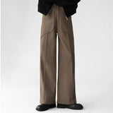 Korean Elegant Pants Fake Pocket Decoration Wide-leg Pants Autumn New American Style Design Sense Spliced Straight Suit Trousers