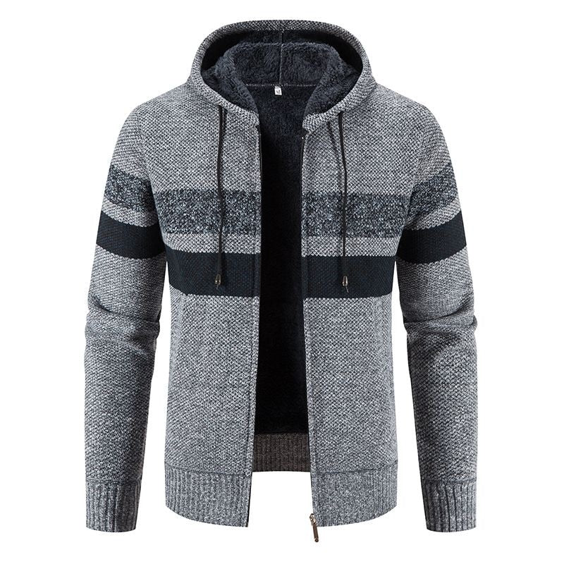 Autumn/Winter New Fashion Casual Striped Hooded Sweater For Men Plus Fleece Thickened Warm High Quality Plus Size Coat 5XL