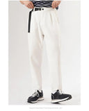 White Stretch Casual Ankle Pants Silhouette Men's Elegant Suit Pants Summer Korean Straight Loose Men's Smart Casual Trousers