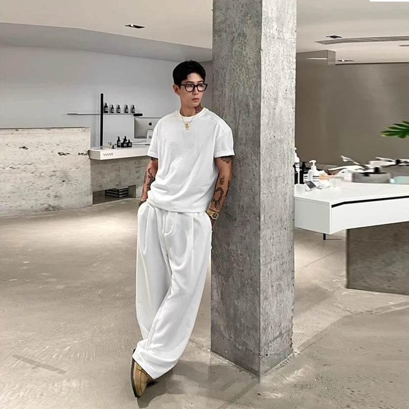 New Light Business Men Suit Pants Light Luxury Draped Solid Color Curved Knife Pants Elegant Straight Trousers Dress Pants M-3XL