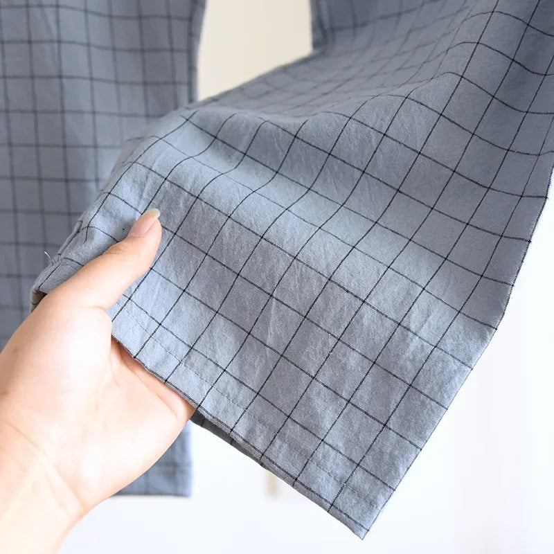 Men's Trousers Pajamas Set for Spring and Summer Thin Plaid Design Cotton Fabric Short Sleeved Long Pants Home Men Pyjama Set