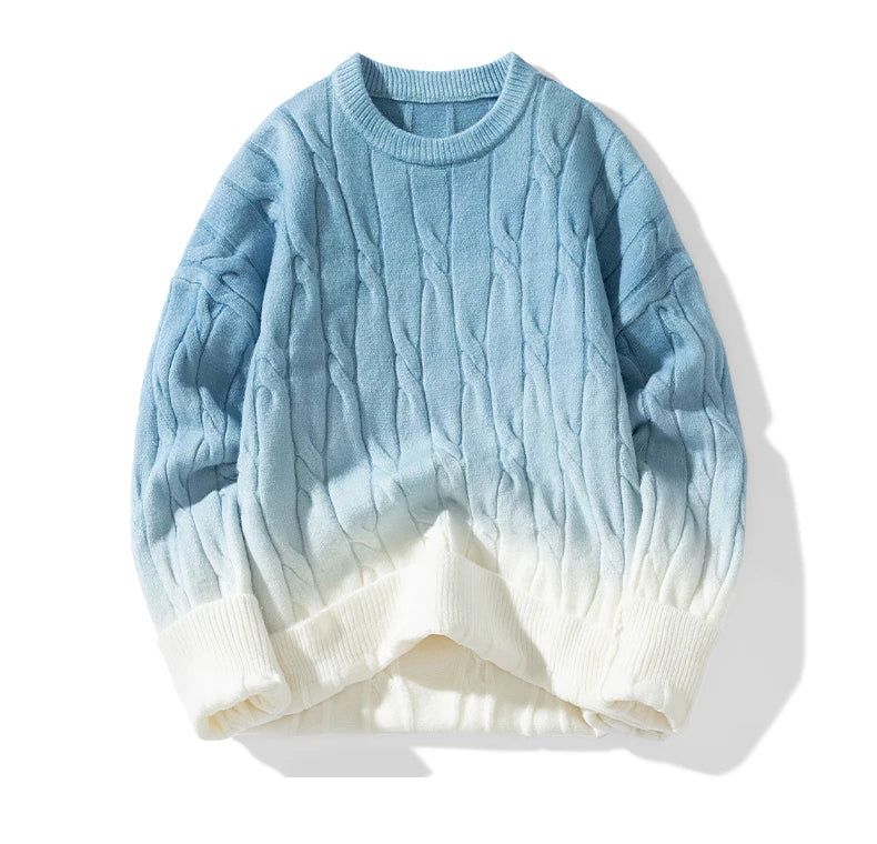 Korean Gradient Knitwear Loose Chunky Twist Knit Pullover 2024 New Round Neck Sweater Autumn Winter Warm Couple Tops