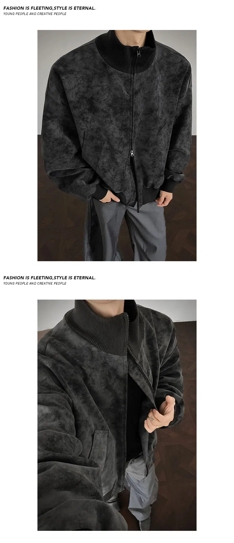 Jacket Men Autumn New Arrival Short Loose Tie Dye Jacket Stand Collar Casual Streetwear Outerwear Bomber