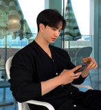 Korean Lazy Style V-neck Cardigan Short-sleeved T-shirt Men's Summer Straight Floor Pants Comfortable Casual Sports Joggers Set