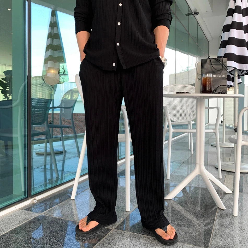 Korean Lazy Style V-neck Cardigan Short-sleeved T-shirt Men's Summer Straight Floor Pants Comfortable Casual Sports Joggers Set