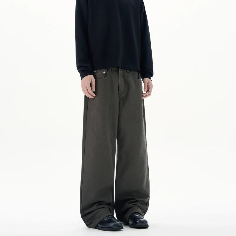 Baggy Wide-leg Jeans 100% Cotton Comfortable Breathable Autumn Casual Denim Pants Loose Straight Trousers Fashion Streetwear