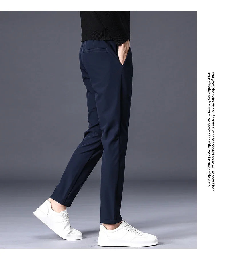 Winter Warm Fleece Men's Business Casual Pants Stretch Slim Fashion Korean Thermal Trousers Classic Simple Male Plush Clothes