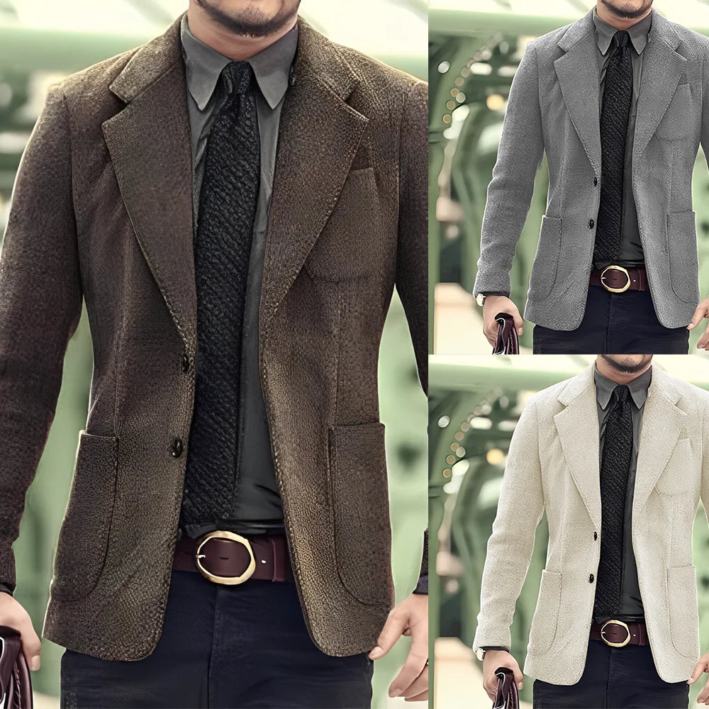 Men's Blazer 2 Button Classic Herringbone Jacket Steampunk Style Outerwear Winter Youth Clothes Suit for Men
