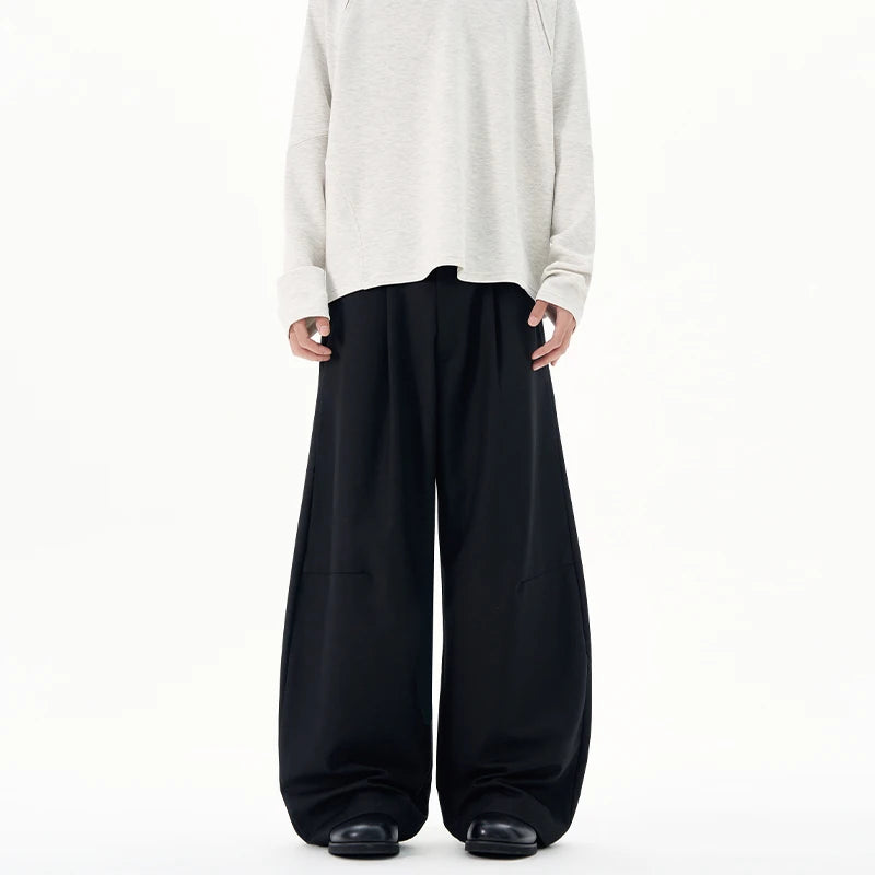 Autumn Men's Loose Suit Pants Commuting Business Casual Classic Gray Black Wide Legs Trousers Oversized Simple Style Clothes