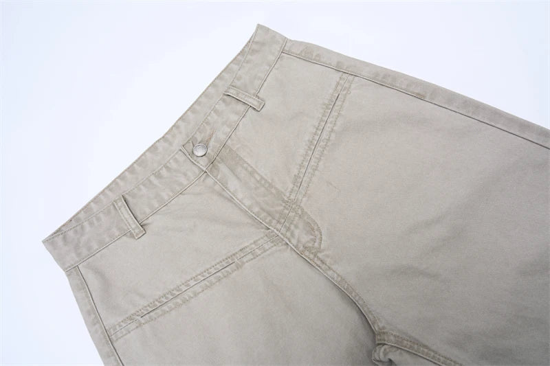 100% Cotton Wide-leg Jeans Men's Autumn Fashion Pocket Design Casual Trousers Loose American High Street Y2K Denim Pants