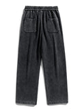 Mens Sweatpants High Street Acid Washed Cotton Elastic Waist Wide Leg Jogger Pants Drawstring Workout Long Pants