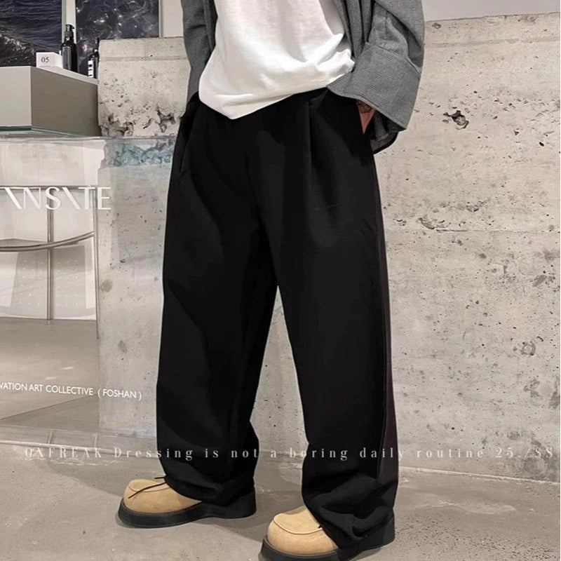 New Light Business Men Suit Pants Light Luxury Draped Solid Color Curved Knife Pants Elegant Straight Trousers Dress Pants M-3XL